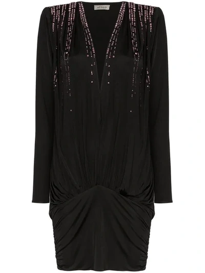 Attico Crystal-embellished Stretch-jersey Mini Dress In 100 Black