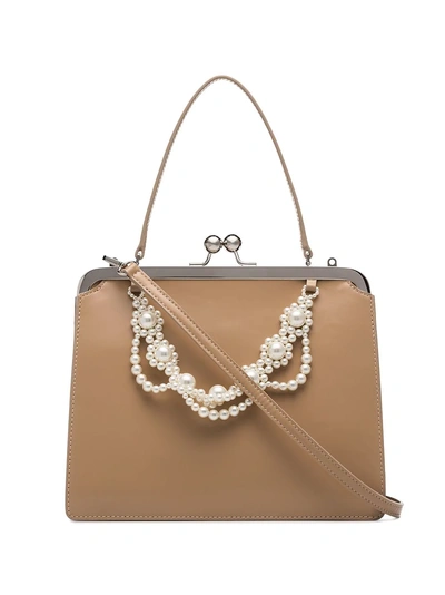 Simone Rocha Faux Pearl-trimmed Leather Bag - 大地色 In Neutrals