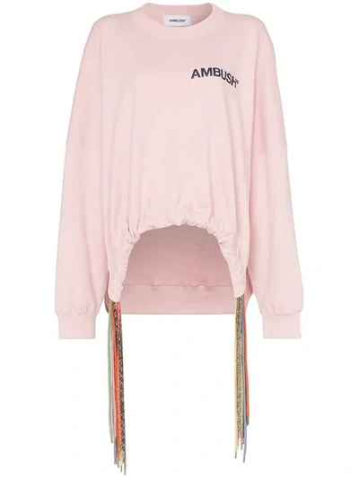 Ambush Logo Print Cord Drawstring Cotton Sweatshirt In Pink