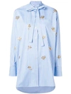 VALENTINO VALENTINO EMBROIDERED FLORAL DETAIL SHIRT - 蓝色