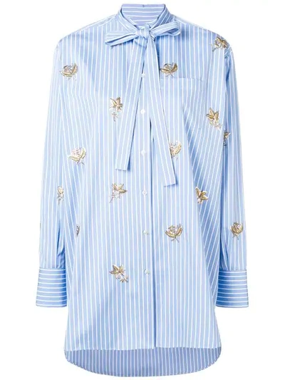 Valentino Embroidered Floral Detail Shirt In Blue