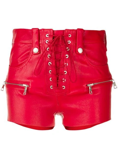 Ben Taverniti Unravel Project Lace-up Stretch Leather Shorts In Red