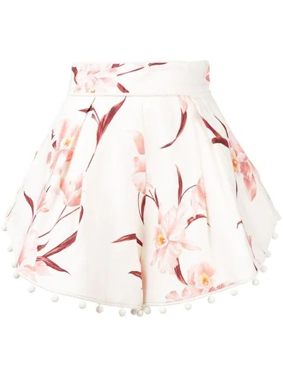 Zimmermann Floral Print Shorts - 粉色 In Ivory/peach Orchid