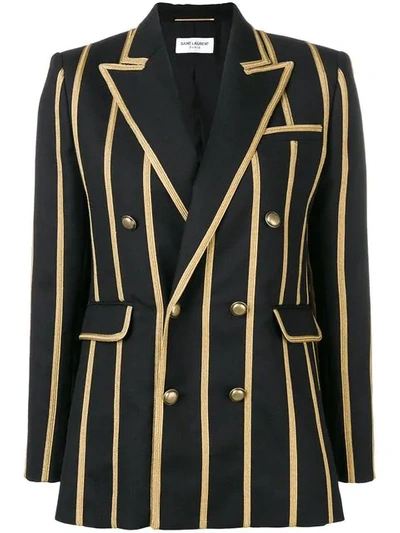 Saint Laurent Metallic Canvas-striped Wool Blazer In Black,gold