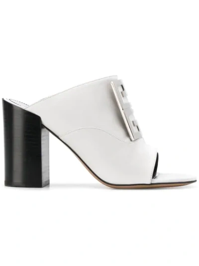 Givenchy Leather 4g Logo 90mm Slide Sandals - Silvertone Hardware In White