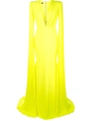 ALEX PERRY ALEX PERRY PLUNGE CAPE GOWN - YELLOW