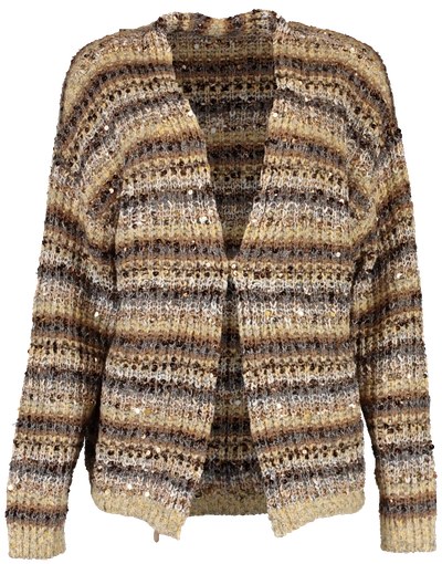 Brunello Cucinelli Sequined Striped Cotton-net Cardigan In Marigold