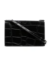 SAINT LAURENT BLACK CATHERINE CROC PRINT PATENT LEATHER SHOULDER BAG