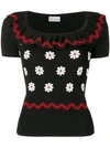 RED VALENTINO FLORAL INTARSIA KNITTED TOP