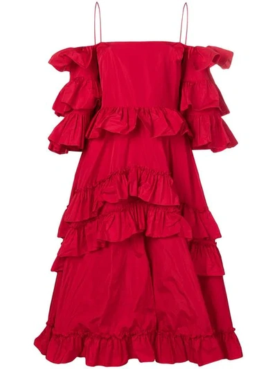 Alexa Chung Taffeta Ruffled Dress In Red