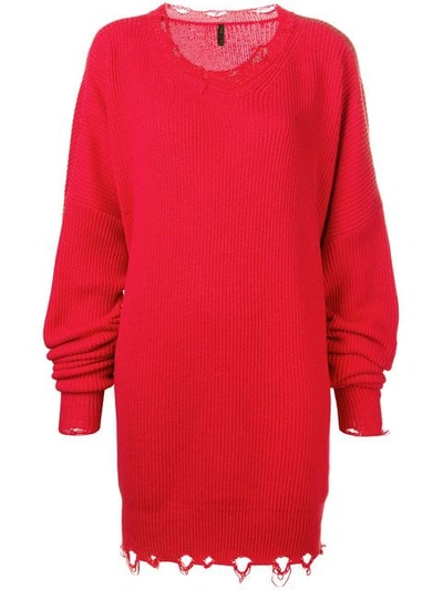 Ben Taverniti Unravel Project Unravel Project Ripped Ribbed Sweater Dress - 红色 In Red