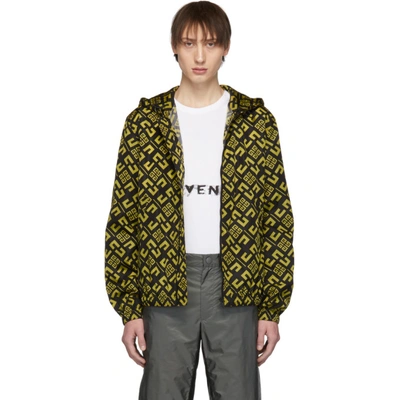 Givenchy Multi Logo Print Hooded Windbreaker Jacket In Yellow