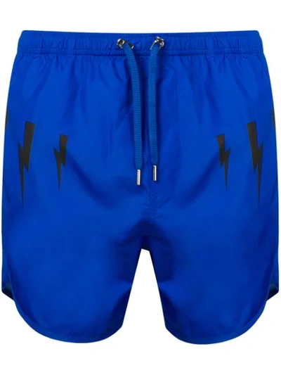 Neil Barrett Lightning Bolt Print Swim Shorts - 蓝色 In Blue