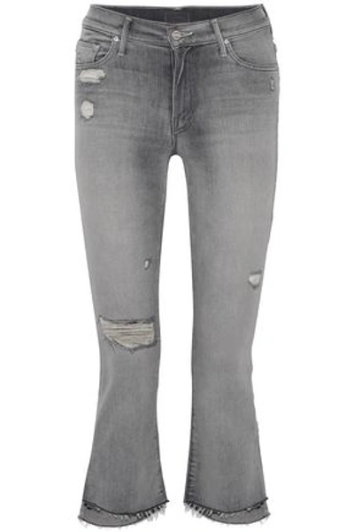 Mother Woman The Insider Distressed High-rise Kick-flare Jeans Grey
