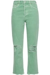 MOTHER WOMAN DISTRESSED HIGH-RISE STRAIGHT-LEG JEANS MINT,AU 2507222119706727