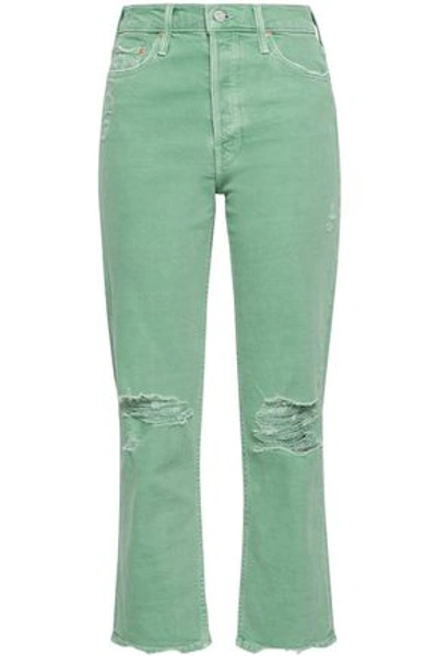 Mother Woman Distressed High-rise Straight-leg Jeans Mint