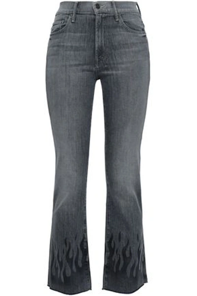 Mother Cropped Printed High-rise Bootcut Jeans In Grey