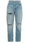 RE/DONE RE/DONE WOMAN CROPPED DISTRESSED HIGH-RISE STRAIGHT-LEG JEANS LIGHT DENIM,3074457345620102239