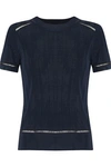 RAG & BONE WOMAN OPEN KNIT-TRIMMED RIBBED-KNIT TOP NAVY,GB 2526016084845371