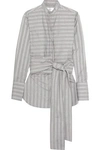 VICTORIA VICTORIA BECKHAM VICTORIA, VICTORIA BECKHAM WOMAN BELTED STRIPED COTTON SHIRT GRAY,3074457345619190738