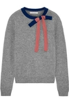 CHINTI & PARKER CHINTI AND PARKER WOMAN BOW-EMBELLISHED MÉLANGE CASHMERE AND WOOL-BLEND SWEATER GRAY,3074457345620255809