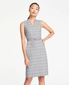 ANN TAYLOR PETITE GLEN PLAID BELTED SLEEVELESS DRESS,495972