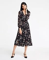 Ann Taylor Petite Meadow Floral Pleated Wrap Dress In Black | ModeSens