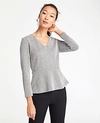 ANN TAYLOR HERRINGBONE V-NECK PEPLUM TOP,489556