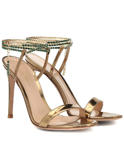 Gianvito Rossi Gems 85 Crystal-embellished Leather Sandals In Gold,emerald