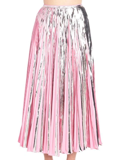 Marni Pleated Metallic Coated-crepe De Chine Midi Skirt In Pink