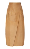 BOUGUESSA POCKETED LEATHER WRAP SKIRT,729952