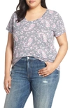 LUCKY BRAND FLORAL BURNOUT TEE,7Q84369