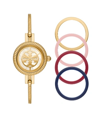 Tory Burch 27mm Reva Bangle Watch Gift Set W/ Top Rings, Gold