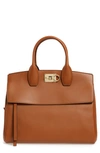 Ferragamo Medium The Studio Calfskin Leather Top Handle Bag In Sella