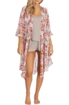 Midnight Bakery Coral Floral Duster Cardigan In Summer Print