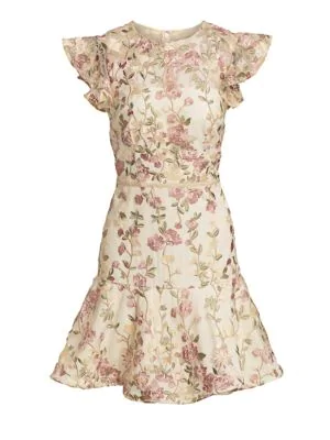 monique lhuillier floral overlay dress