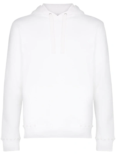 Valentino Rockstud Embellished Cotton Blend Hoodie In White