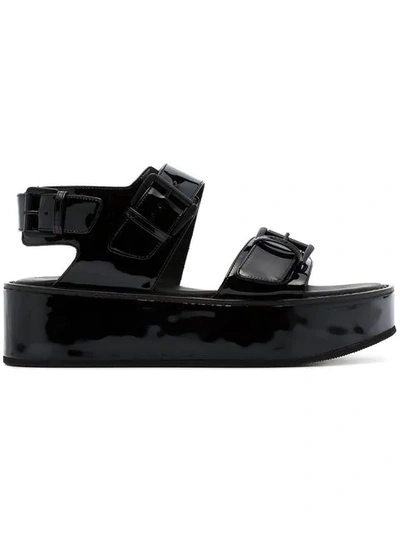 Ann Demeulemeester Buckled Patent-leather Platform Sandals In Black