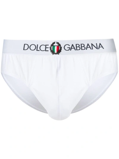 Dolce & Gabbana Elastic Waist Logo Briefs In White