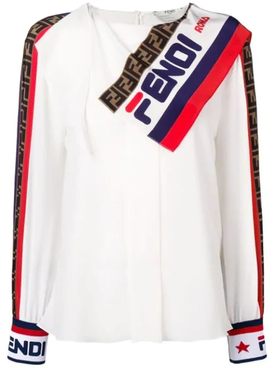 Fendi Mania Logo-print Silk Blouse In White