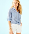 Lilly Pulitzer Sea View Button Down Top In Coastal Blue Ltwt Oxford Stripe