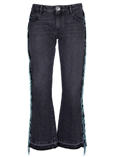 Alanui Bead Fringed Cropped Jeans In Black