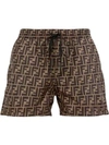 Fendi Ff-logo Drawstring Swim Shorts In Brown