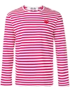 Comme Des Garçons Play Logo Striped T-shirt In Red And White In Red
