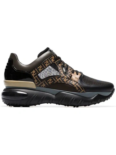 Fendi Logo Runner Leather & Mesh Sneakers In Black