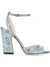 JIMMY CHOO JIMMY CHOO MIRANDA 100 GLITTER SANDALS - 蓝色