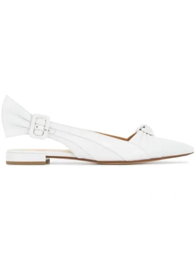 Francesco Russo White Leather Knot Ballerina Shoes