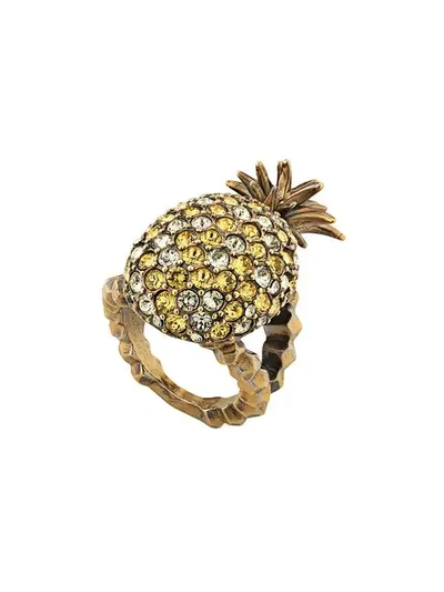 Gucci Crystal Studded Pineapple Ring In Metal In Topaz