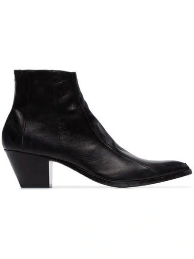 Saint Laurent 60mm Finn Leather Ankle Boots In 1000 Black