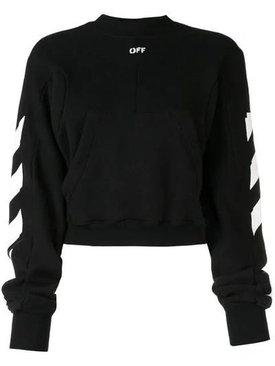 Off-white Cropped Printed Cotton-blend Jersey Sweatshirt In Black